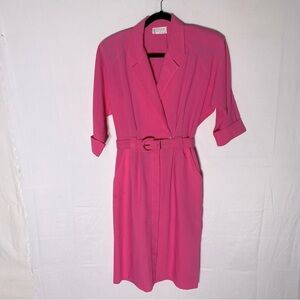 Vintage Kevy Petite Pink Short Sleeve Belted Dress MP Secretarycore Librarian